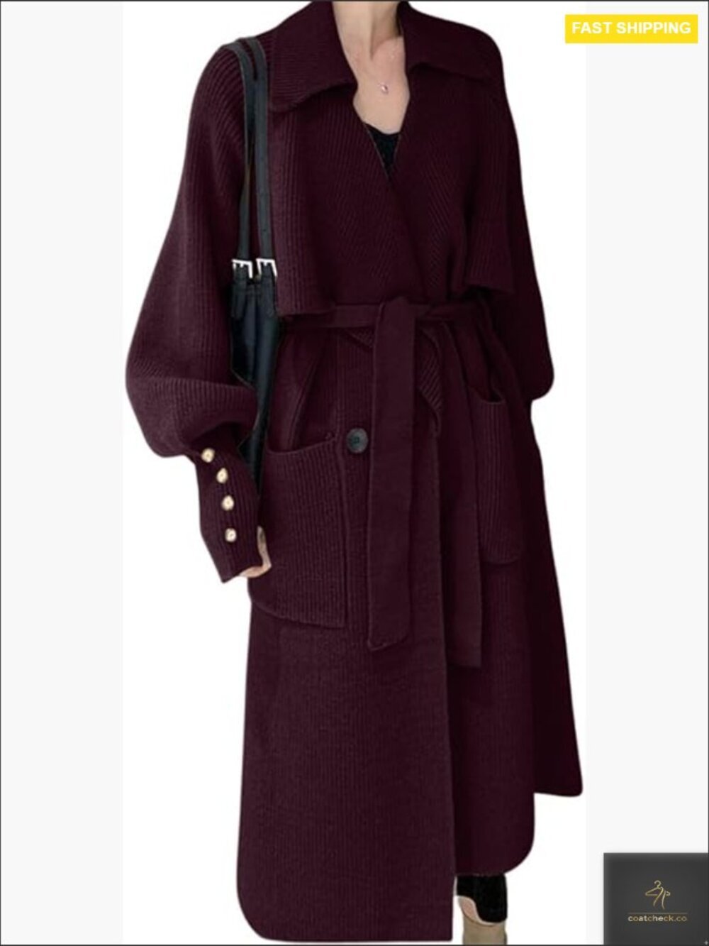Elegant Lapel Collar Rib-Knit Open Front Cardigan Long Sweater Jacket Overcoat